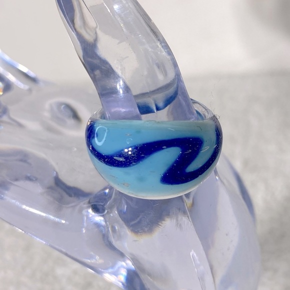 Vintage Art Glass Handmade Blue Band Ring - Picture 2 of 11